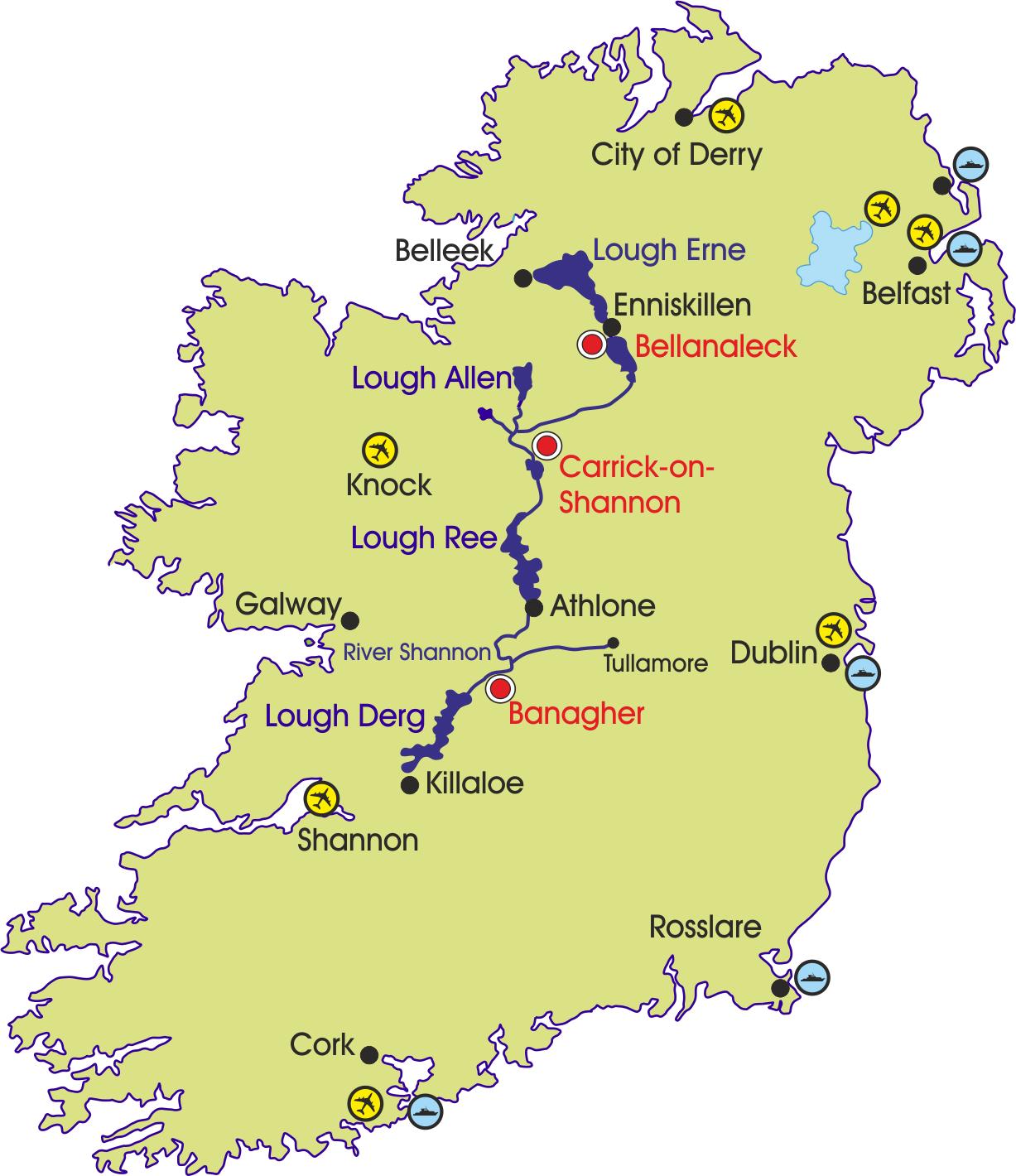 Irlanti-joen kartta - Kartta irlannin joet ja vuoret (Pohjois-Eurooppa -  Eurooppa)