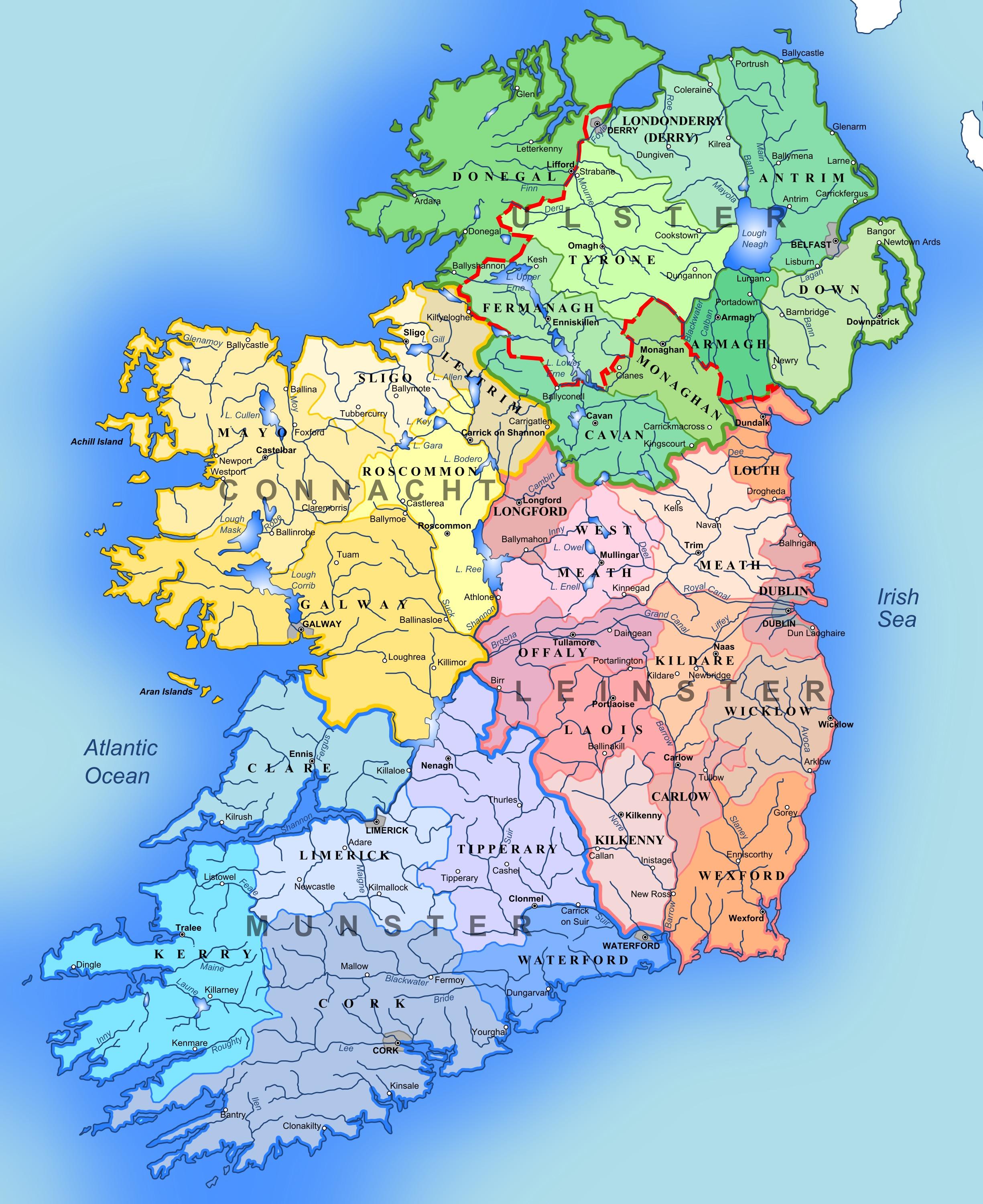 Turisti kartta irlanti - irlanti kartta nähtävyyksiä (Pohjois-Eurooppa -  Eurooppa)