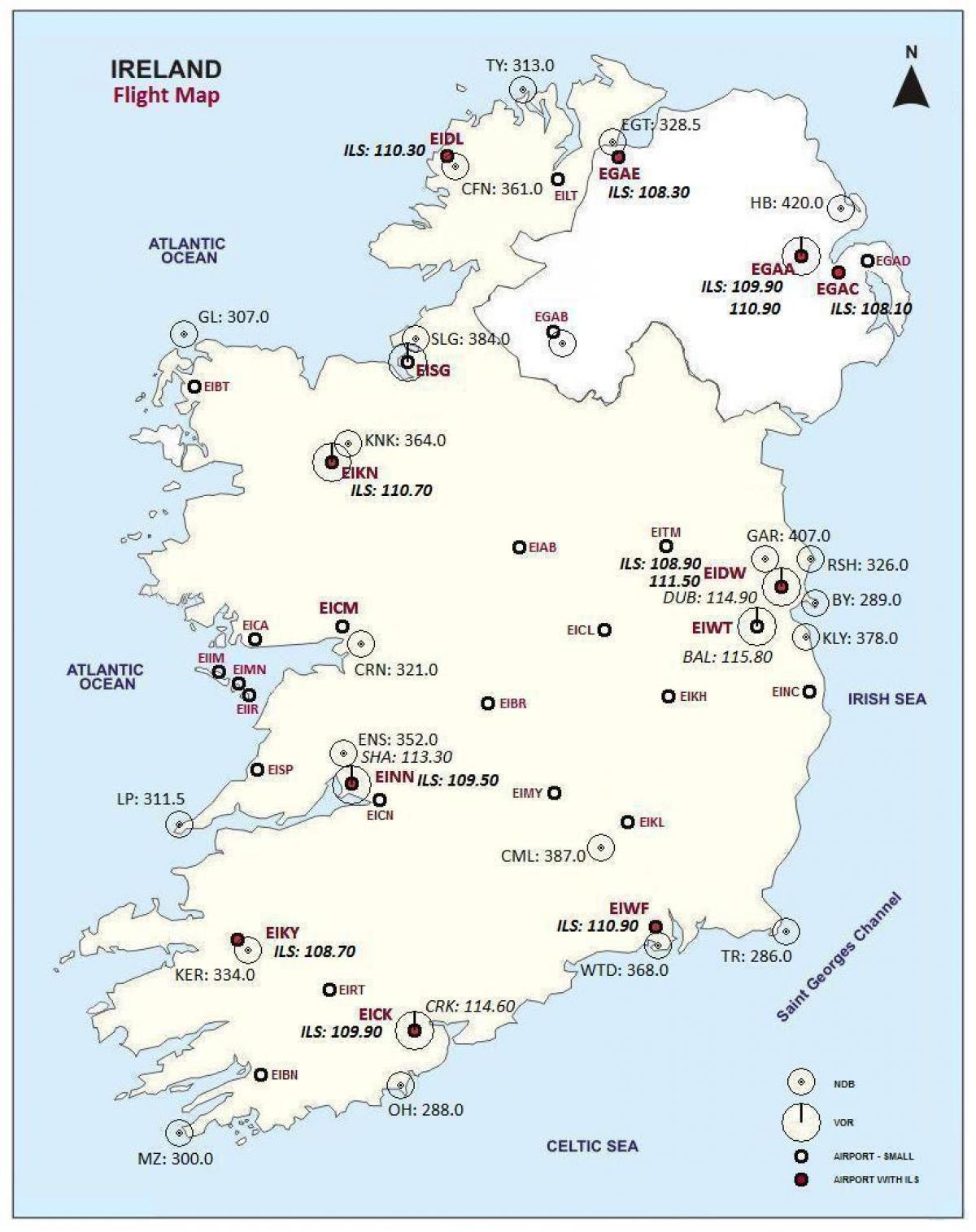 kartta irlanti osoittaa lentokentät
