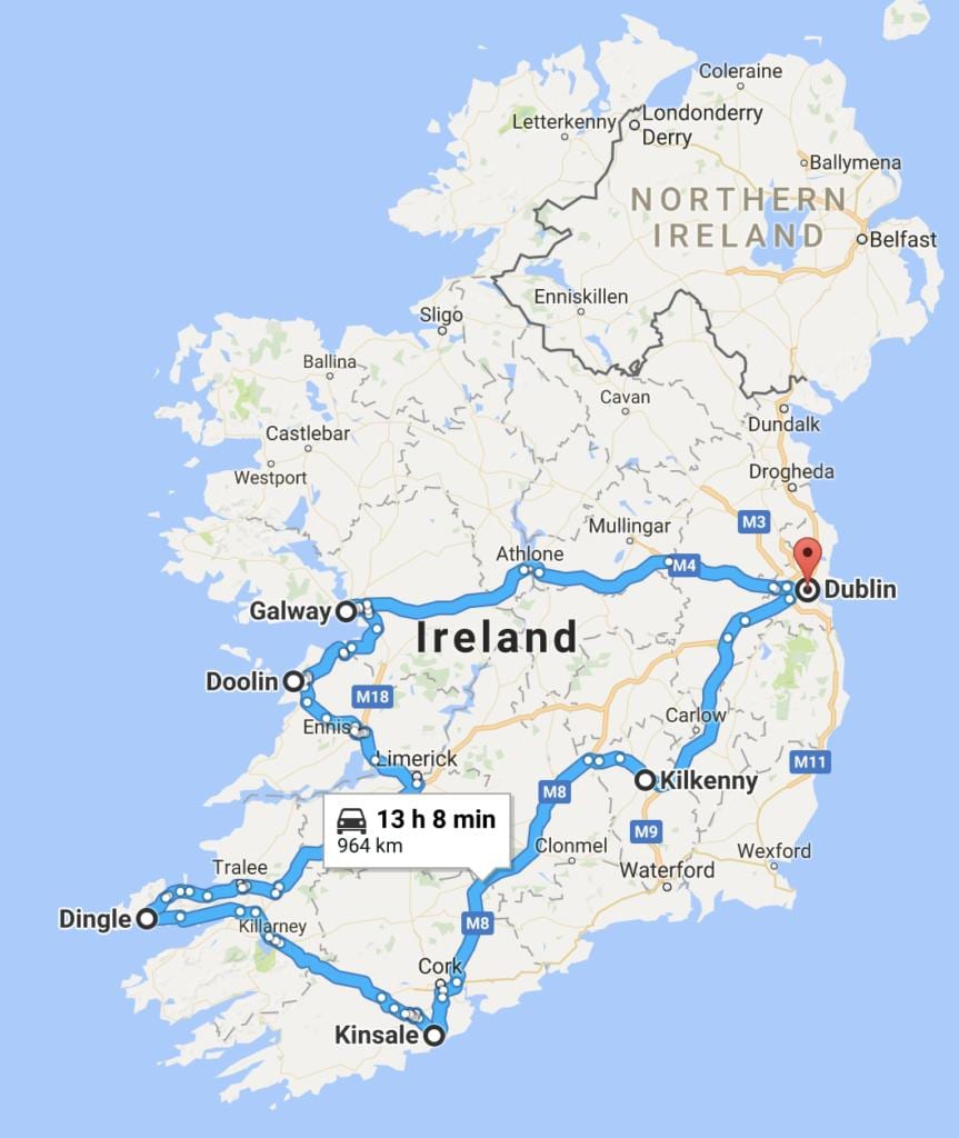 kartta irlanti trip planner