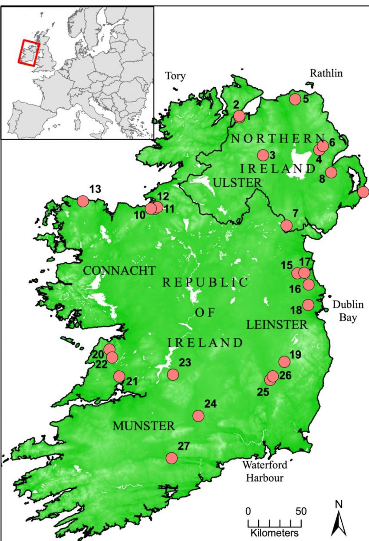 Joet irlannin kartta - Kartta irlanti osoittaa joet (Pohjois-Eurooppa -  Eurooppa)