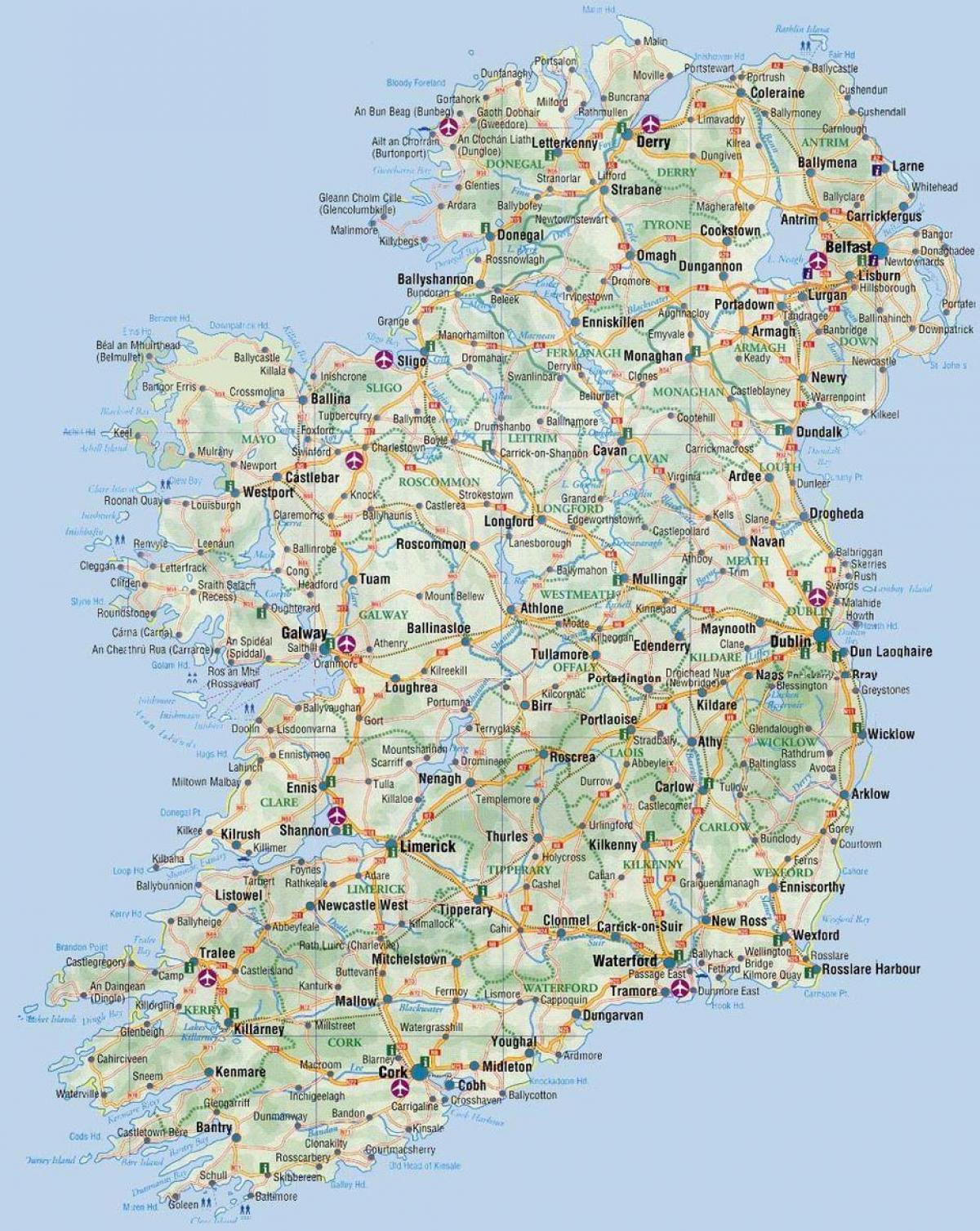 Kartta irlanti - kartta irlanti (Pohjois-Eurooppa - Eurooppa)