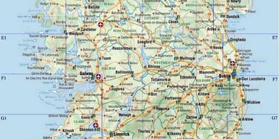 Yksityiskohtainen kartta etelä-irlannissa