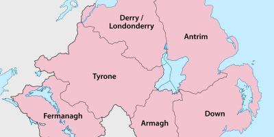 Kartta pohjois-irlannin maakunnat ja kaupungit